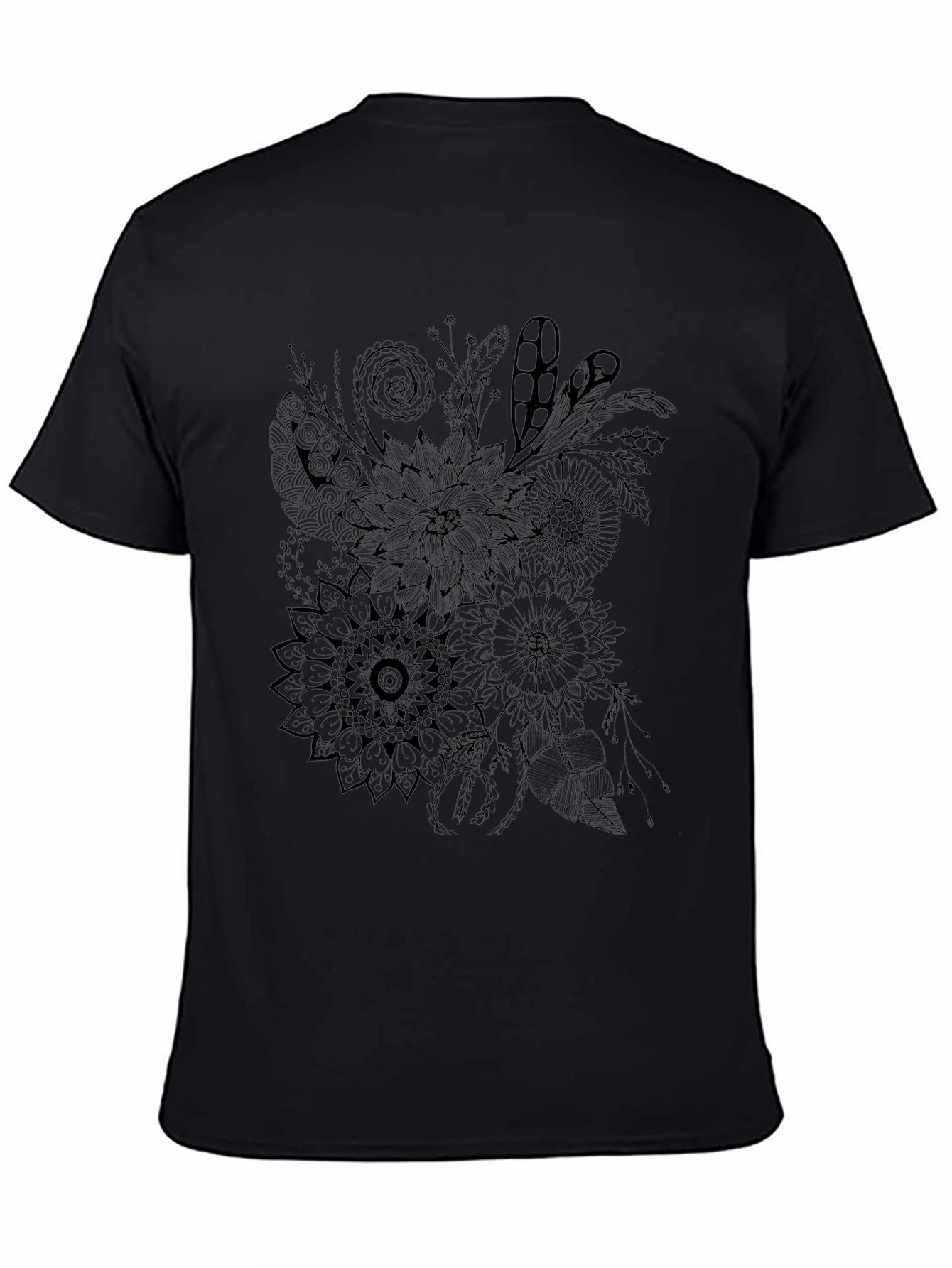 Camiseta Negra Estampado Floral y Abstracto