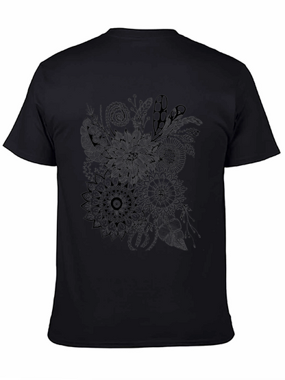 Camiseta Negra Estampado Floral y Abstracto
