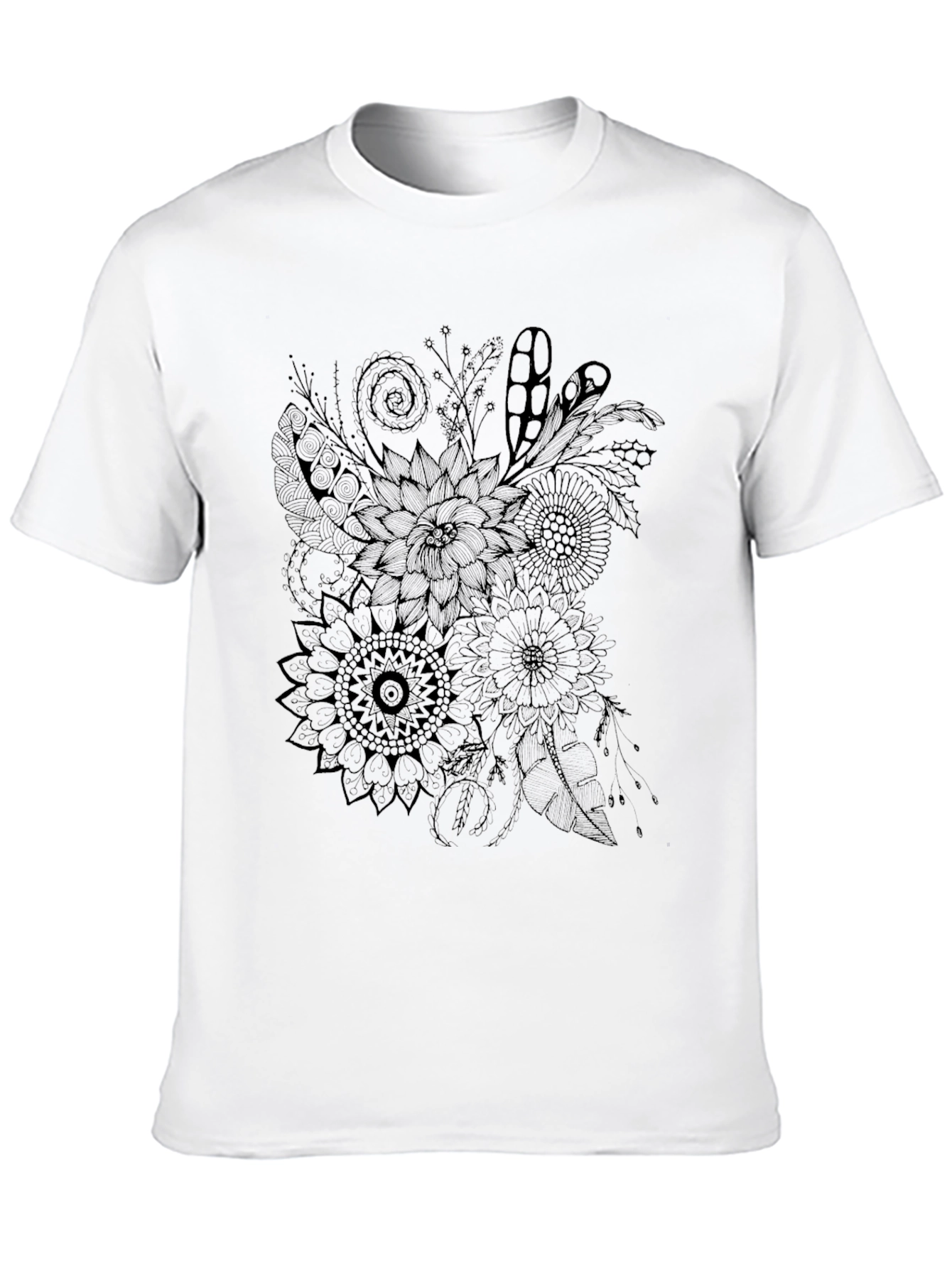 Camiseta Negra Estampado Floral y Abstracto