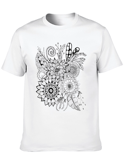 Camiseta Negra Estampado Floral y Abstracto