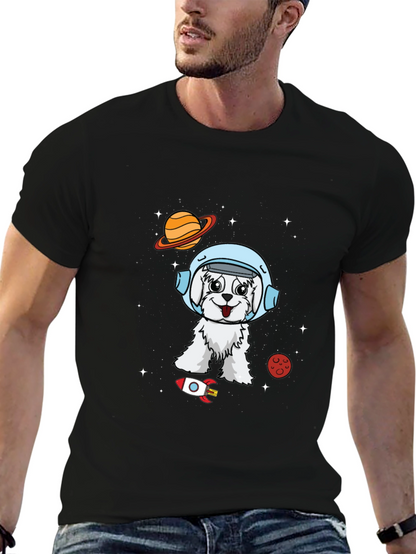 Camiseta Negra con Diseño de Perro Astronauta