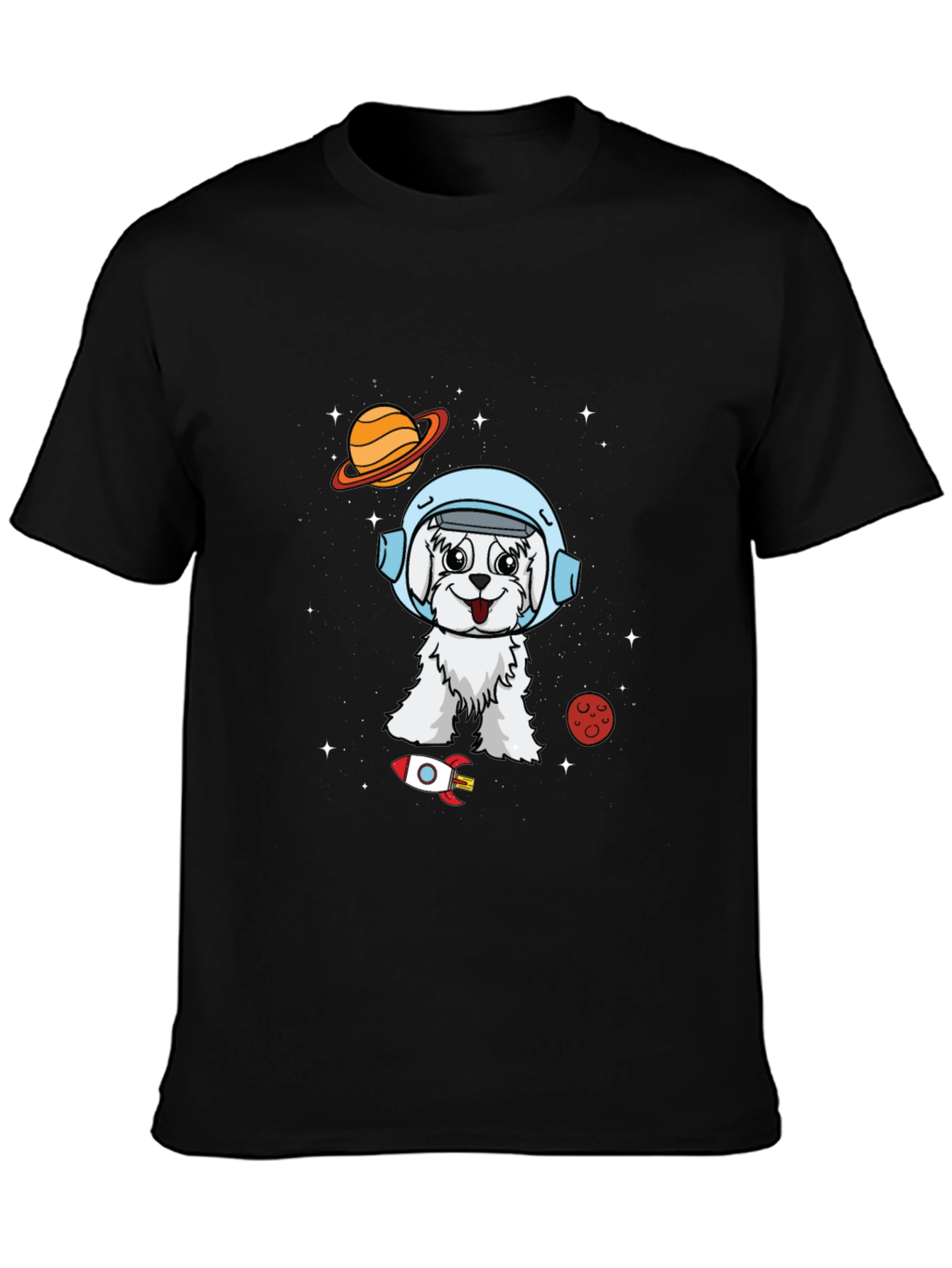 Camiseta Negra con Diseño de Perro Astronauta