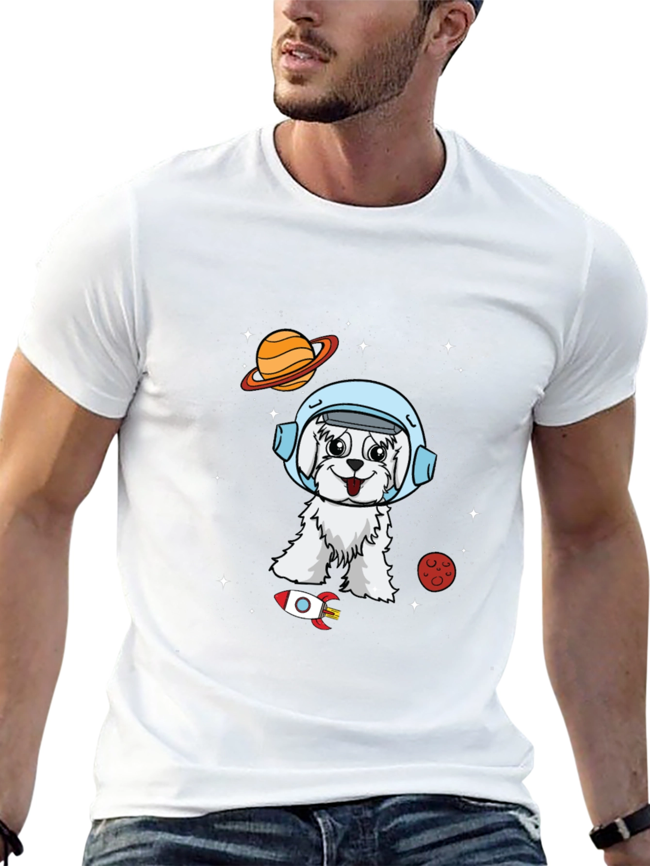 Camiseta Negra con Diseño de Perro Astronauta