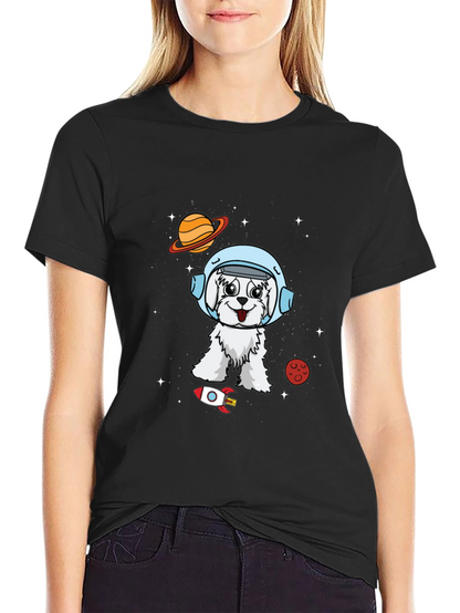 Camiseta Negra con Diseño de Perro Astronauta