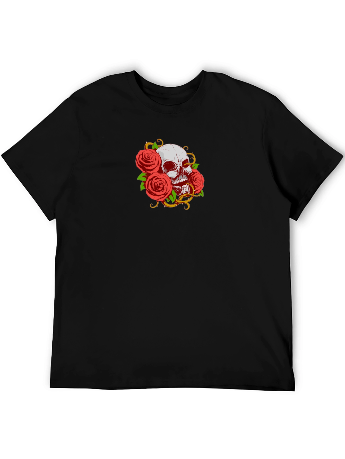 Camiseta Negra Calavera y Rosas