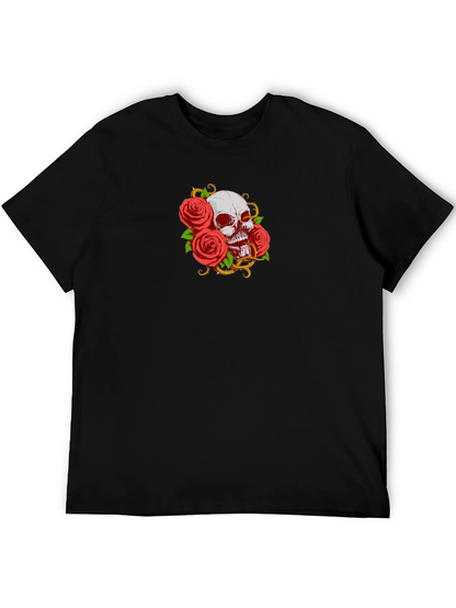 Camiseta Negra Calavera y Rosas