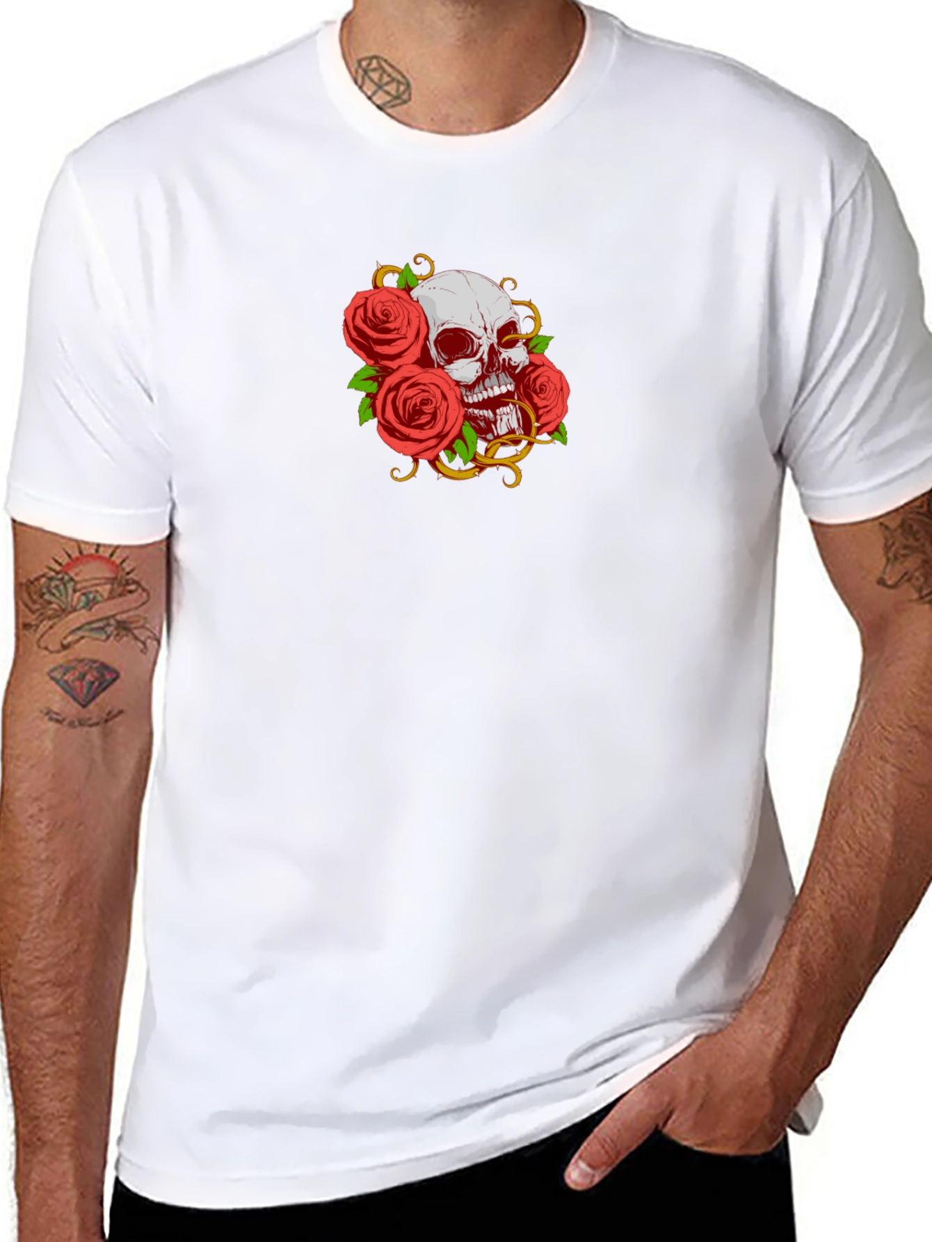 Camiseta Negra Calavera y Rosas