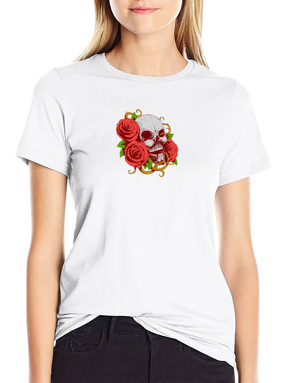 Camiseta Negra Calavera y Rosas