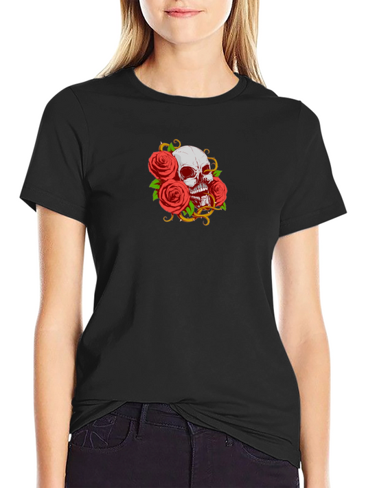 Camiseta Negra Calavera y Rosas