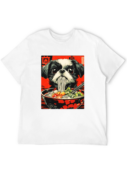 Camiseta Negra con Diseño de Perro y Ramen