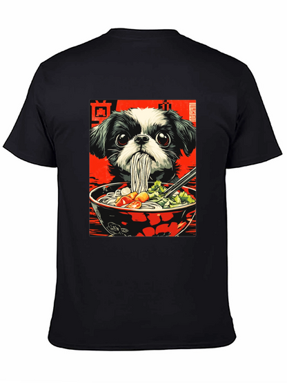 Camiseta Negra con Diseño de Perro y Ramen