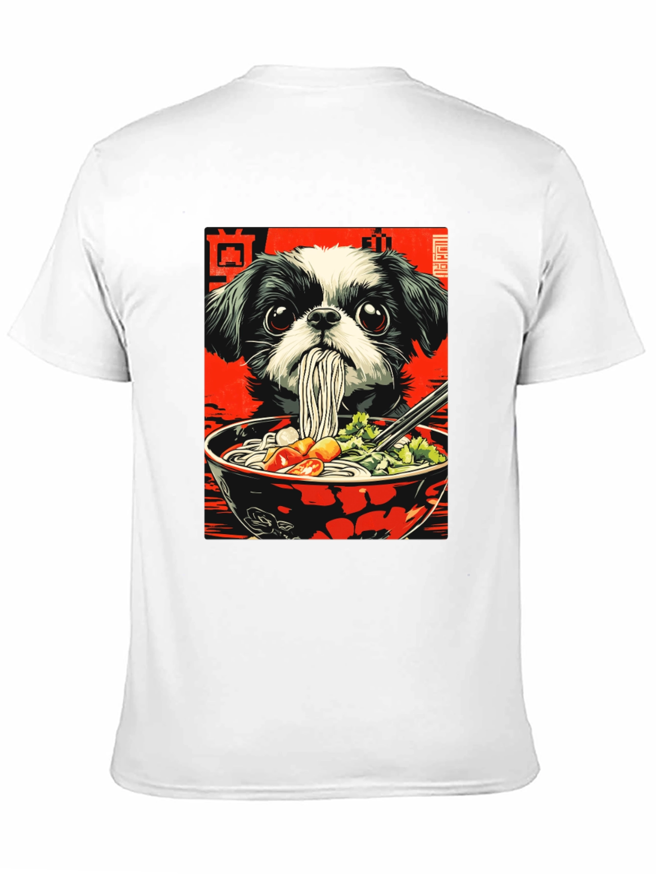 Camiseta Negra con Diseño de Perro y Ramen
