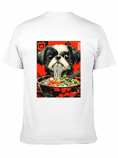 Camiseta Negra con Diseño de Perro y Ramen