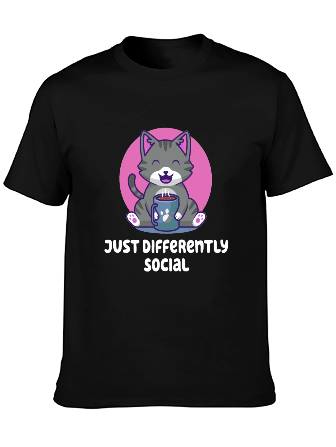 Camiseta Negra Social Diferente con Gato Adorable