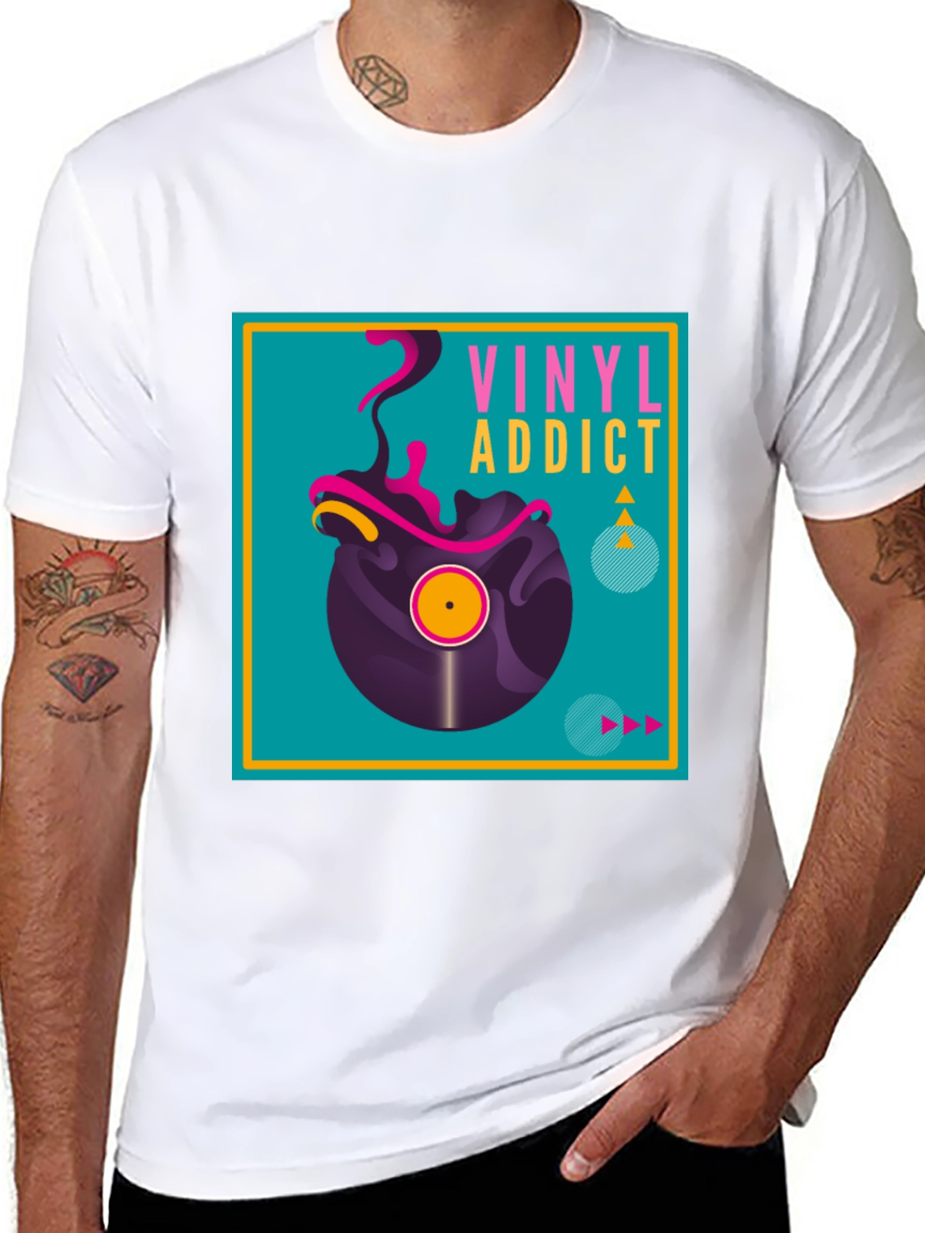 Camiseta Negra Vinyl Addict para Amantes de la Música