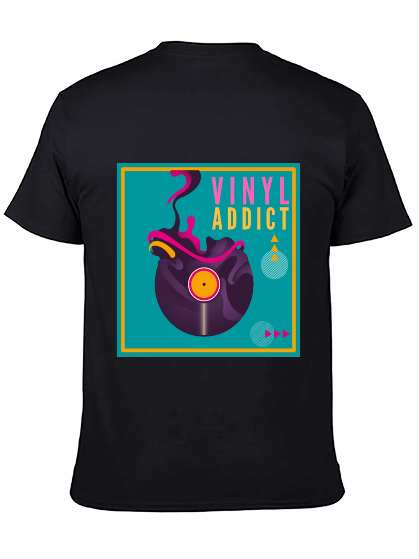 Camiseta Negra Vinyl Addict para Amantes de la Música
