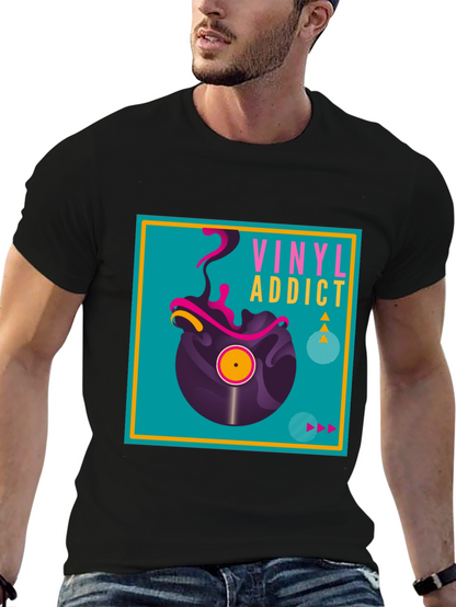 Camiseta Negra Vinyl Addict para Amantes de la Música