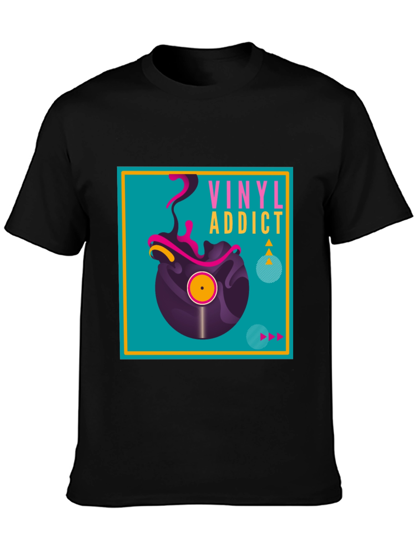 Camiseta Negra Vinyl Addict para Amantes de la Música