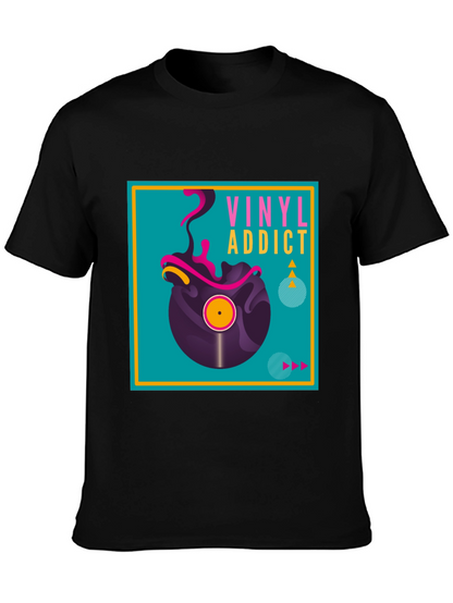 Camiseta Negra Vinyl Addict para Amantes de la Música