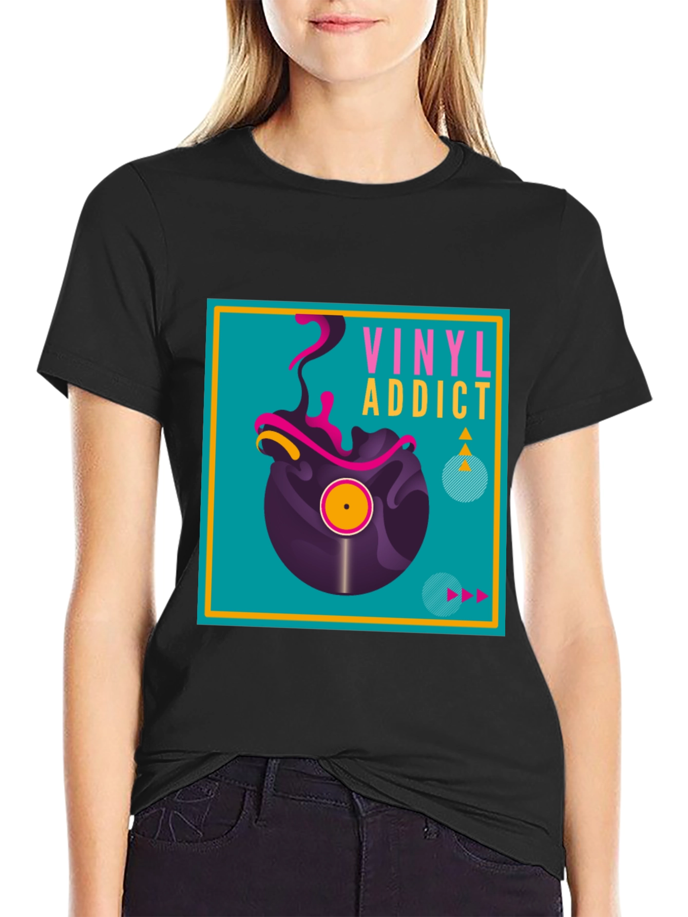 Camiseta Negra Vinyl Addict para Amantes de la Música