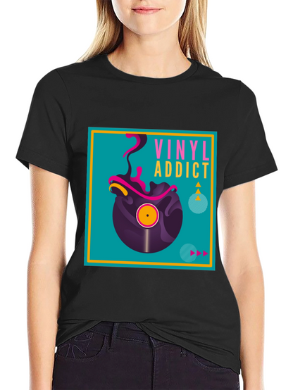 Camiseta Negra Vinyl Addict para Amantes de la Música