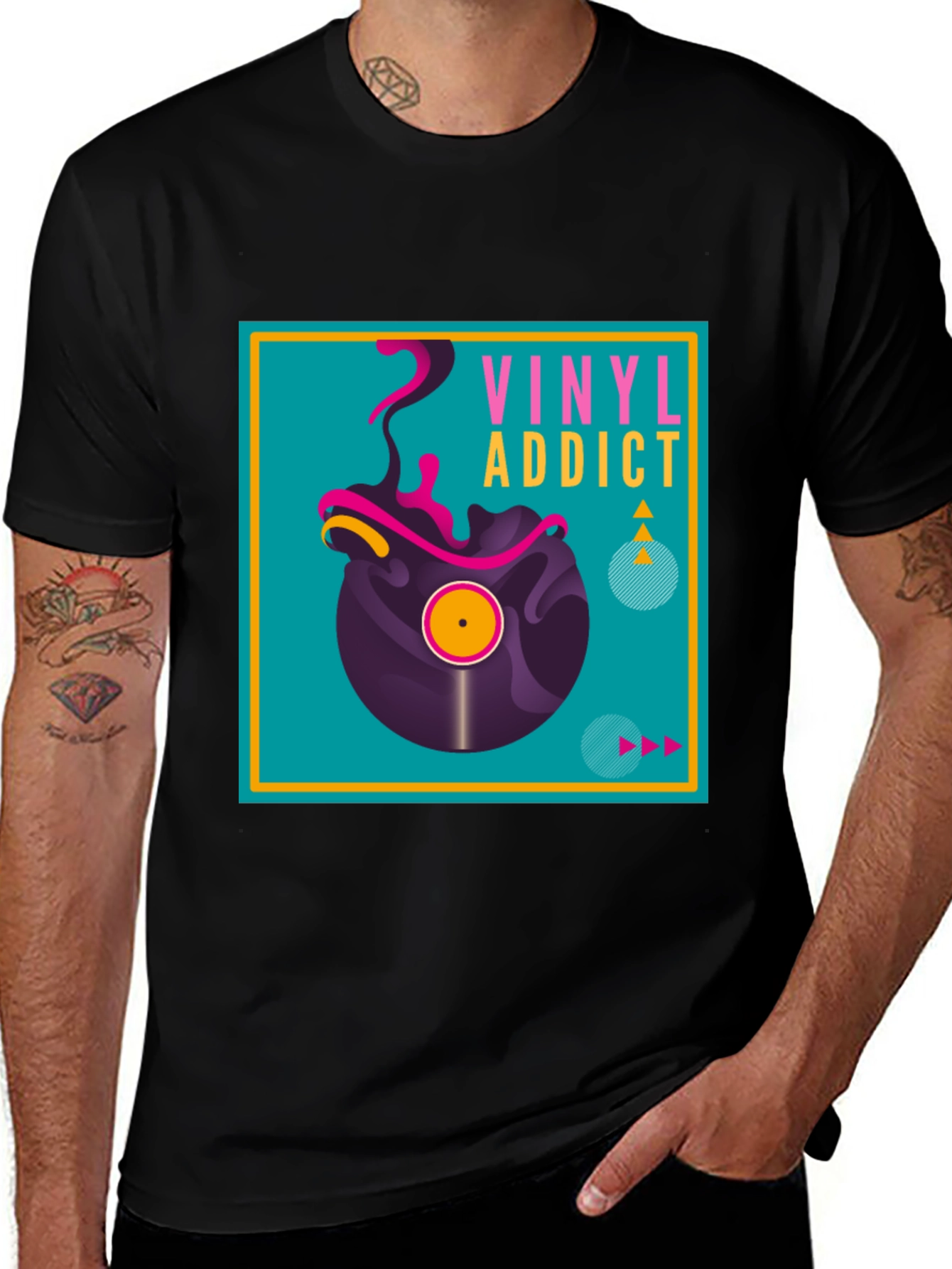 Camiseta Negra Vinyl Addict para Amantes de la Música