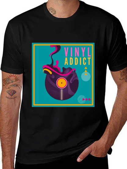 Camiseta Negra Vinyl Addict para Amantes de la Música