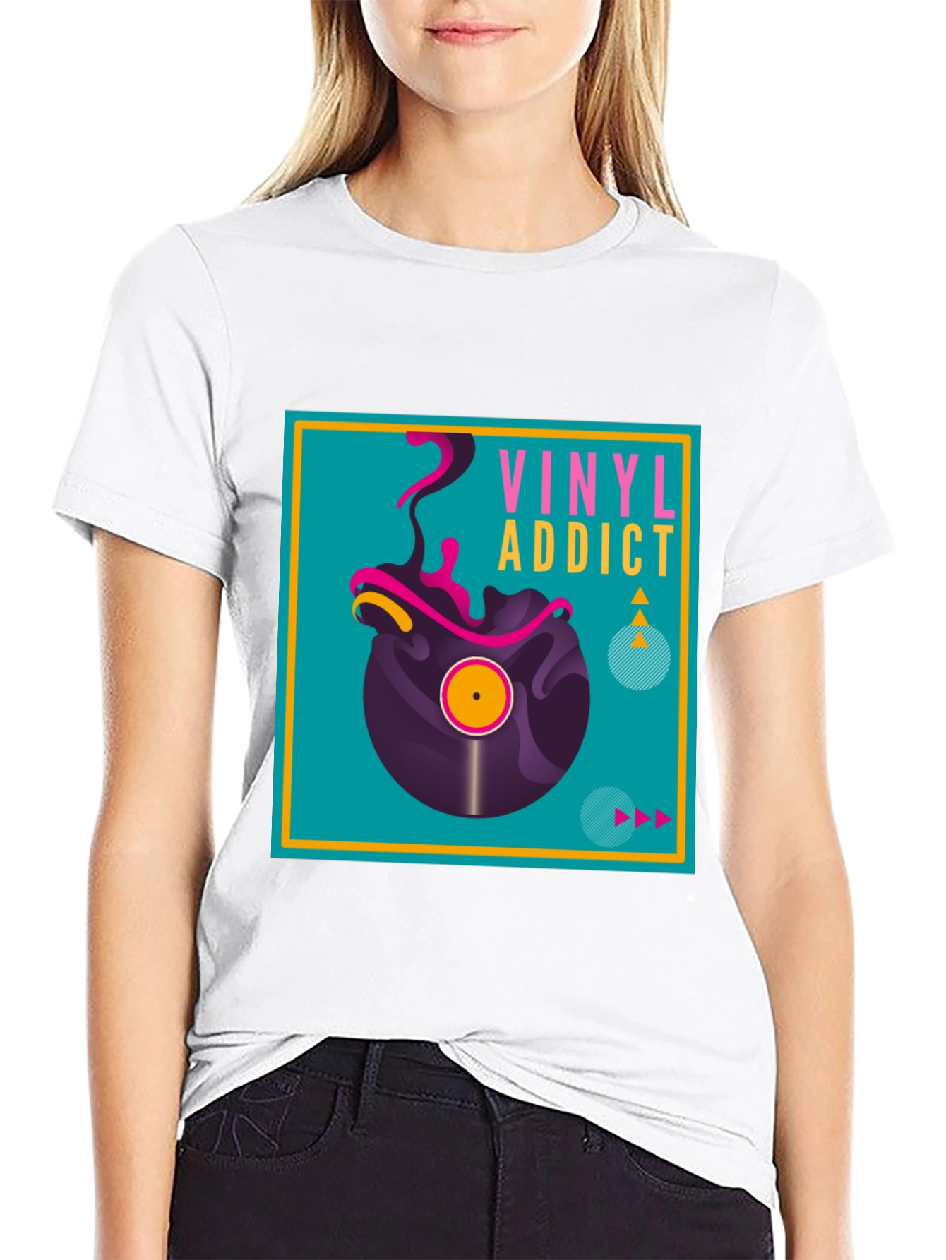 Camiseta Negra Vinyl Addict para Amantes de la Música