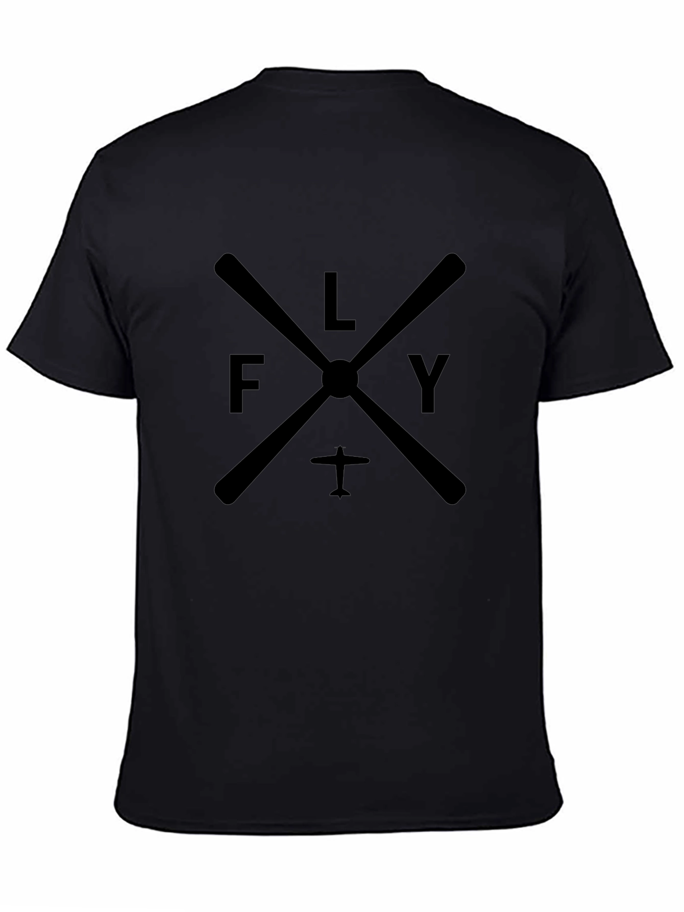 Camiseta Negra Hombre Estampado Fly Estilo Aviación