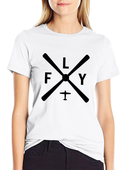 Camiseta Negra Hombre Estampado Fly Estilo Aviación