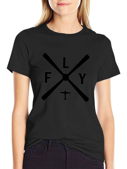 Camiseta Negra Hombre Estampado Fly Estilo Aviación