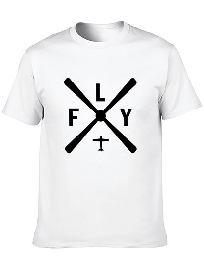 Camiseta Negra Hombre Estampado Fly Estilo Aviación
