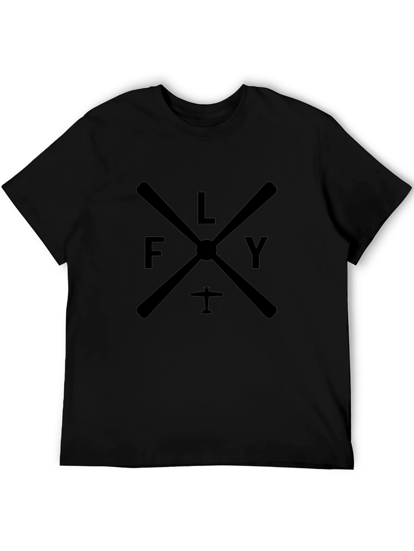Camiseta Negra Hombre Estampado Fly Estilo Aviación