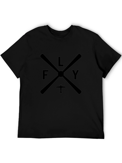 Camiseta Negra Hombre Estampado Fly Estilo Aviación