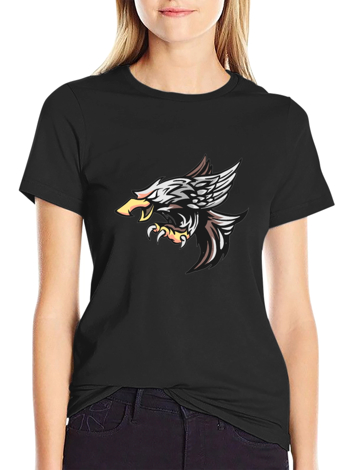 Camiseta Negra con Diseño de Águila Impresionante