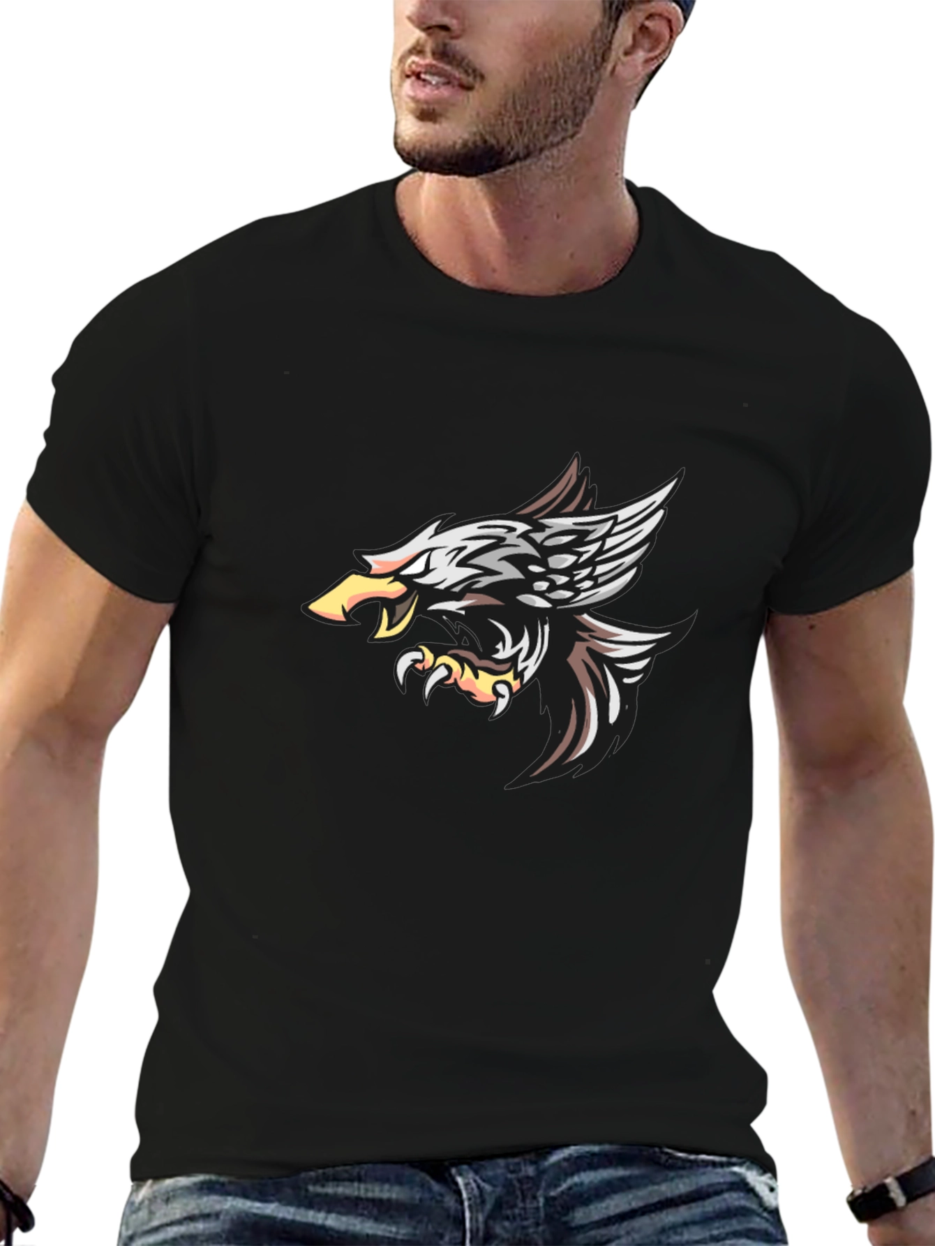 Camiseta Negra con Diseño de Águila Impresionante