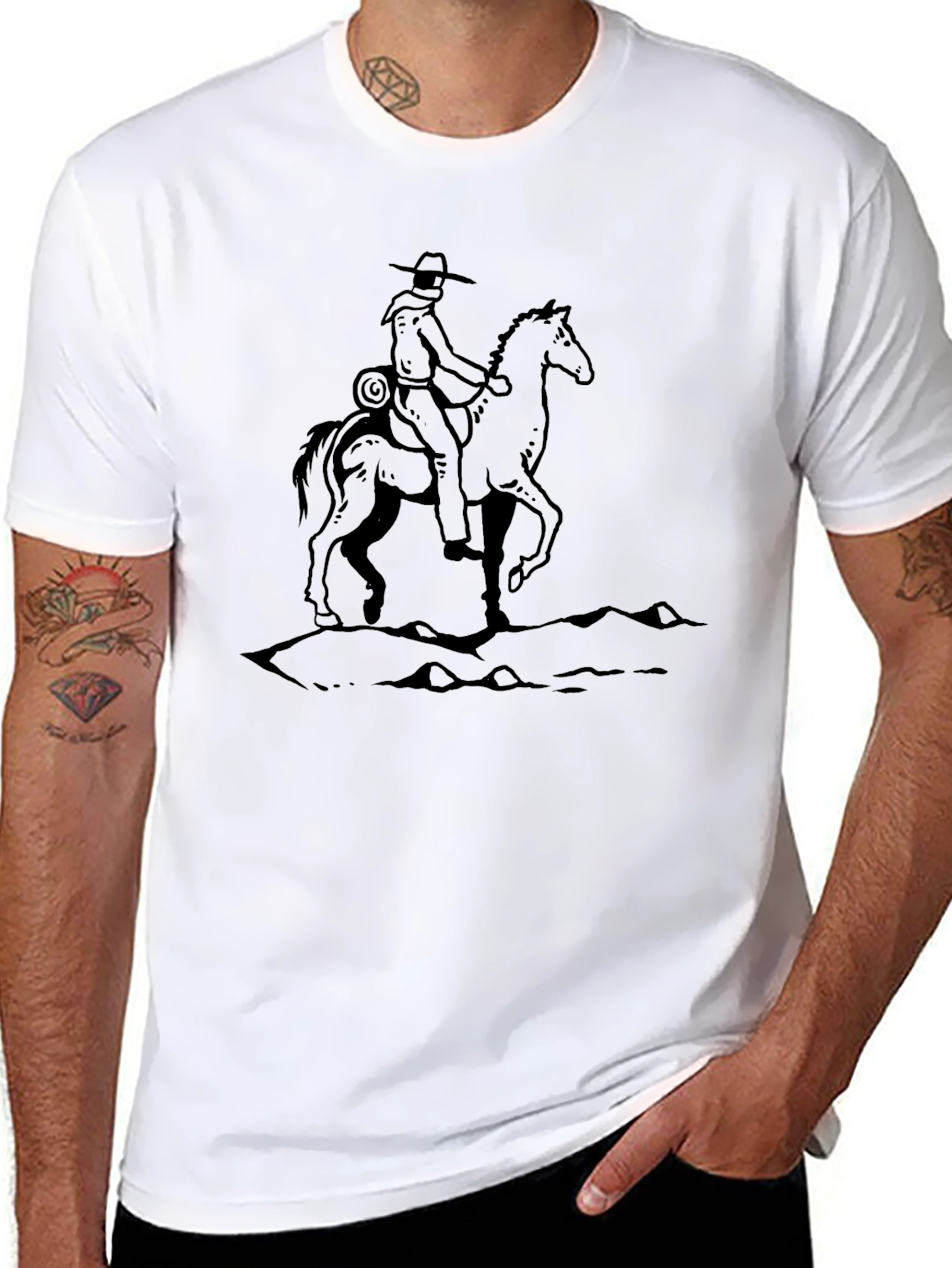 Camiseta Negra con Diseño Vaquero a Caballo