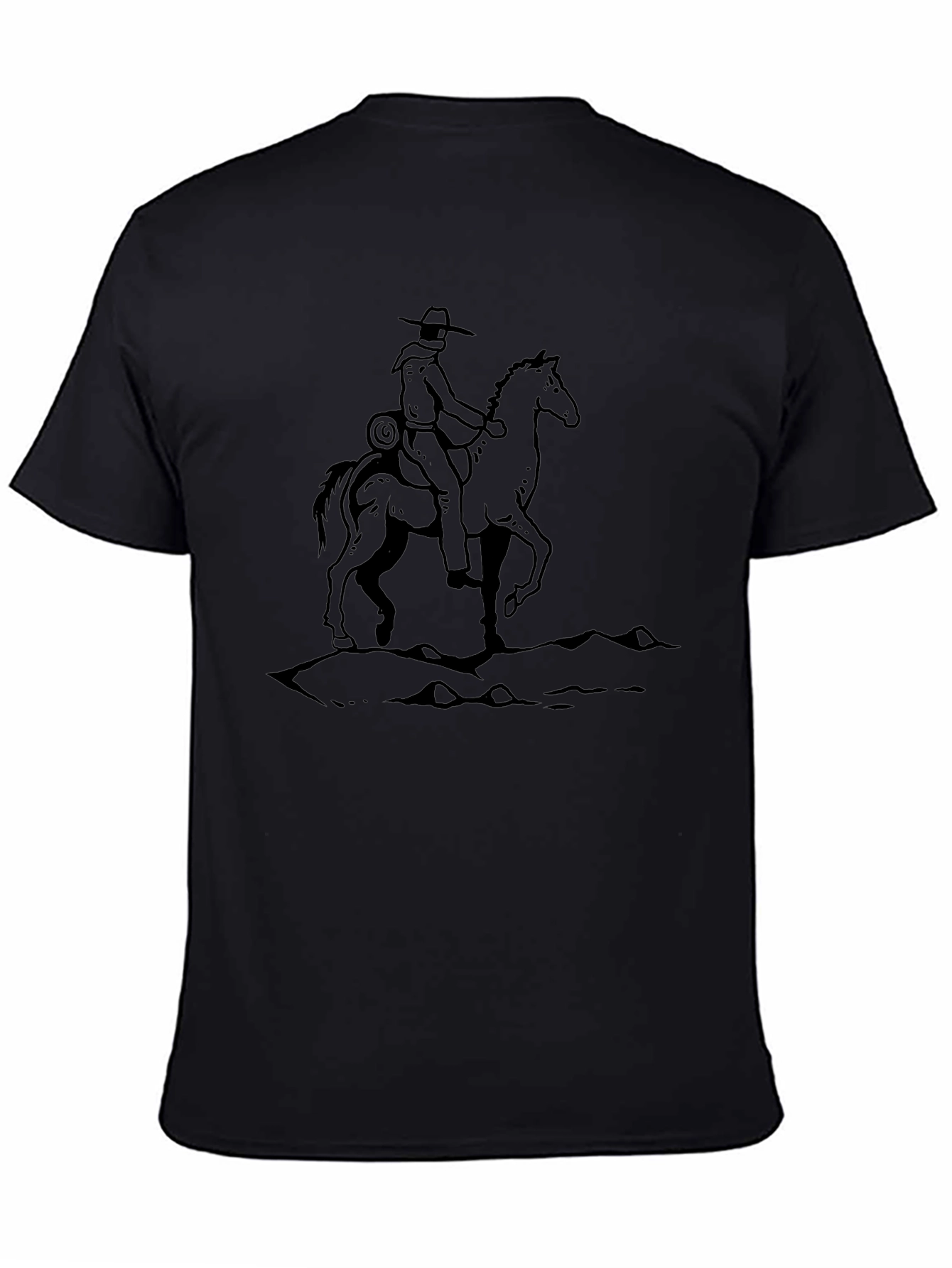 Camiseta Negra con Diseño Vaquero a Caballo