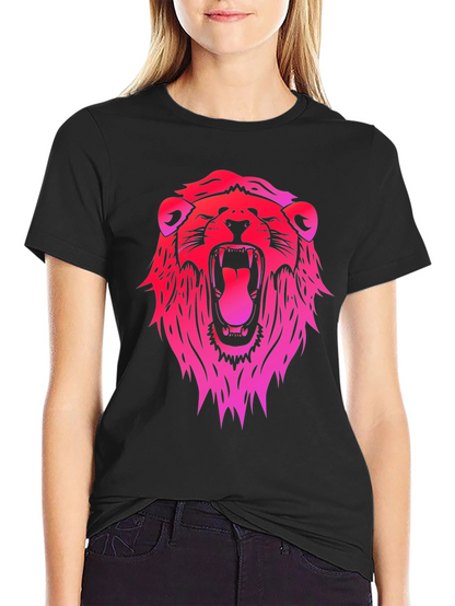 Camiseta Negra con Diseño de León Degradado