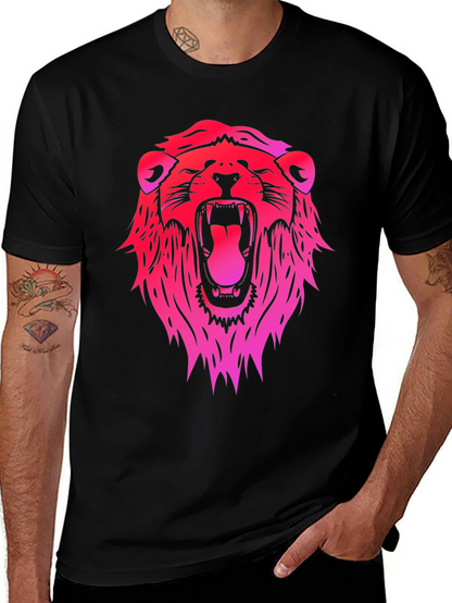 Camiseta Negra con Diseño de León Degradado