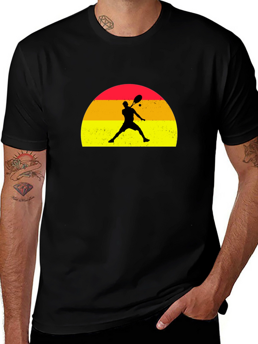 Camiseta Negra Tenis Atardecer Retro Vintage Algodón