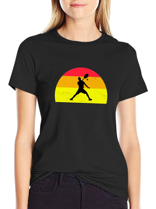 Camiseta Negra Tenis Atardecer Retro Vintage Algodón