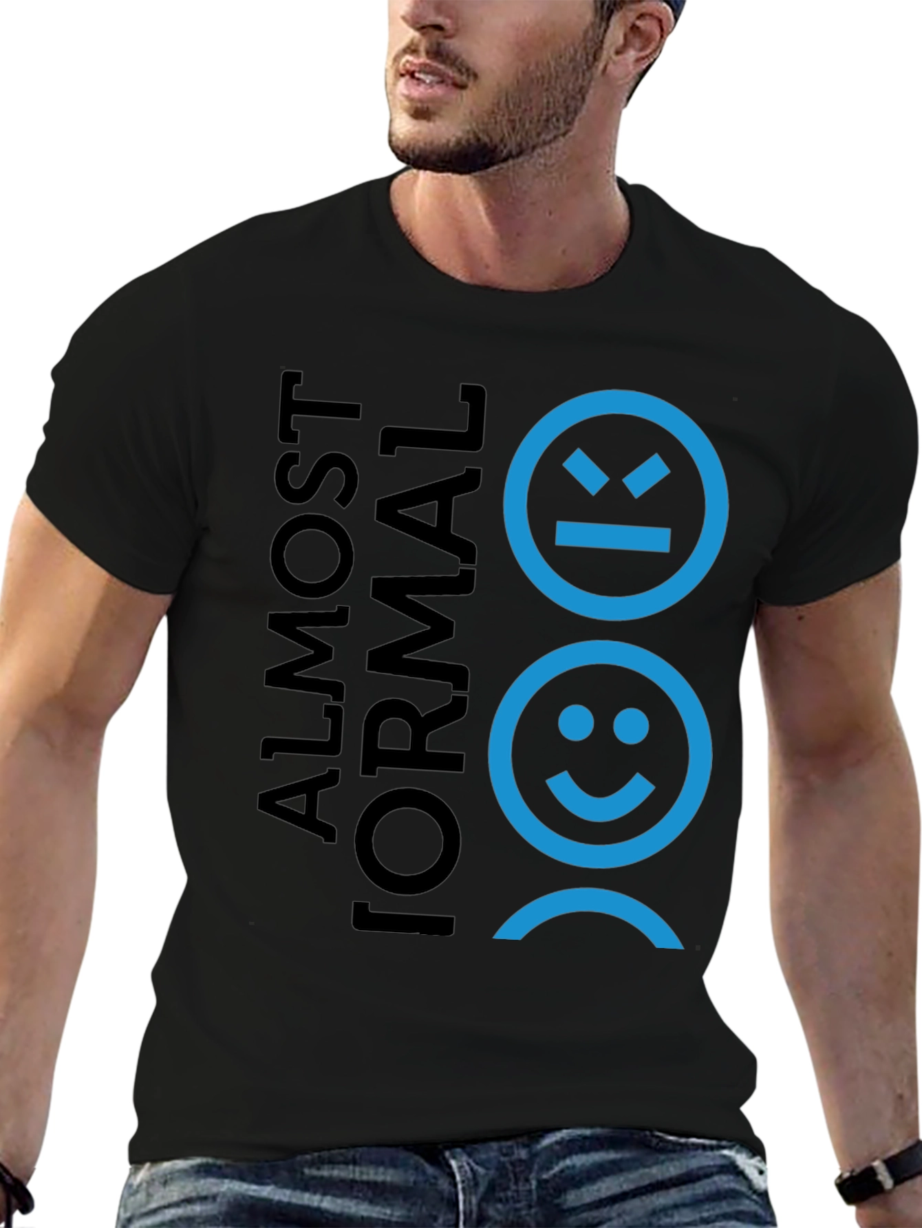 Camiseta Negra Almost Formal con Diseño de Emociones