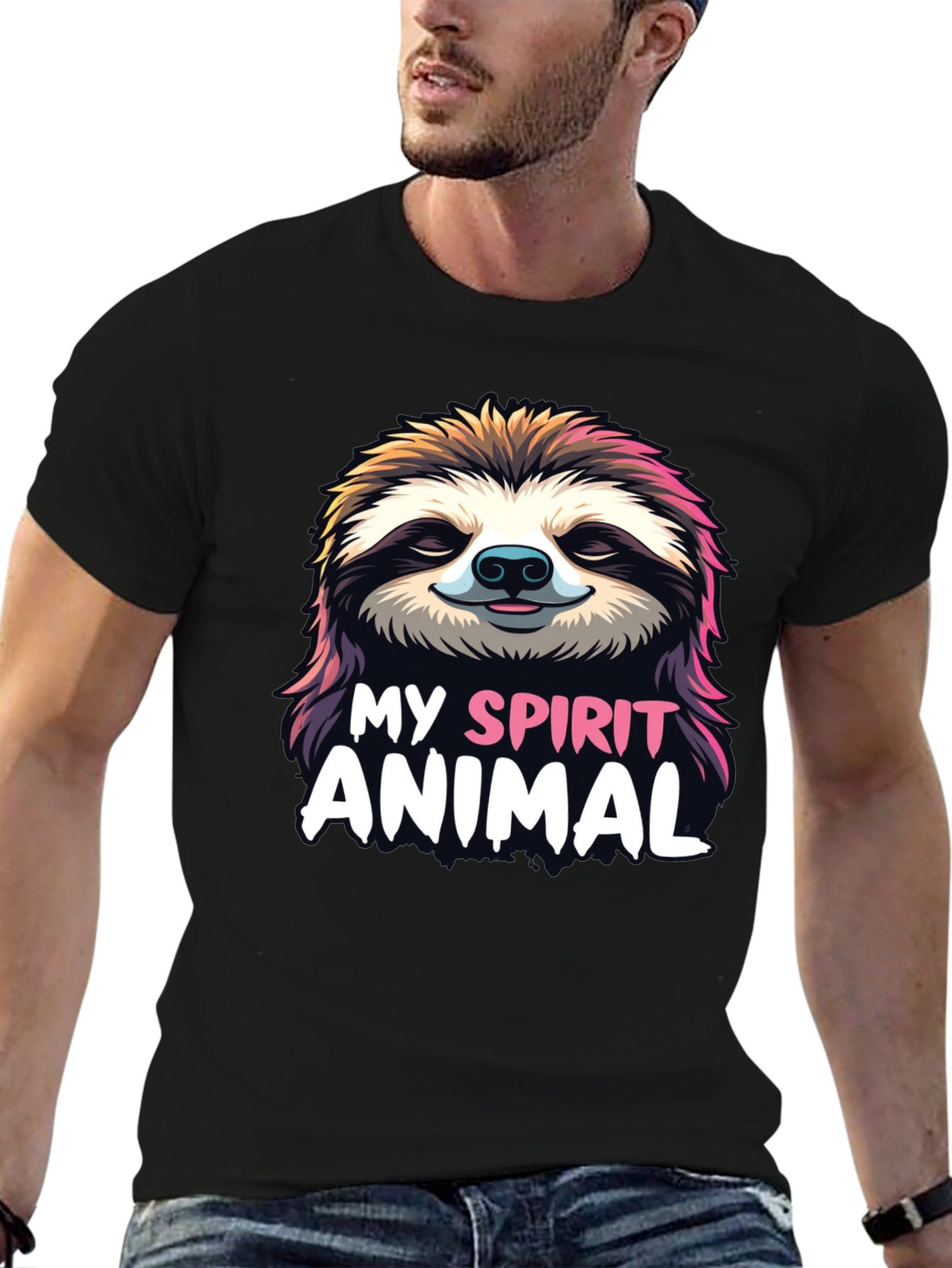 Camiseta Negra con Diseño de Perezoso My Spirit Animal