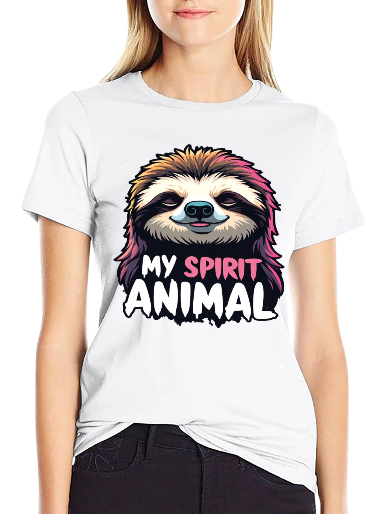 Camiseta Negra con Diseño de Perezoso My Spirit Animal