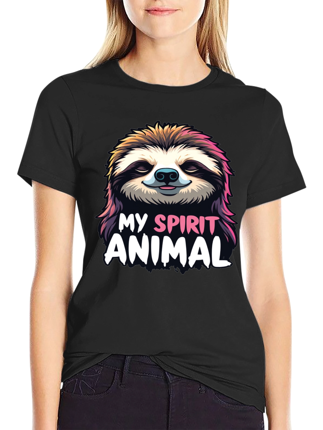 Camiseta Negra con Diseño de Perezoso My Spirit Animal