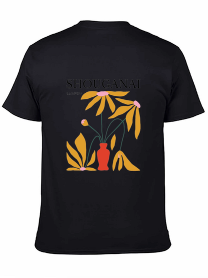 Camiseta Negra con Diseño Floral Abstracto Japonés