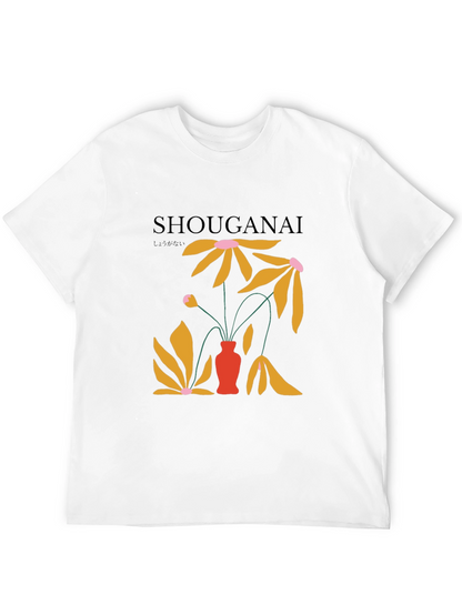 Camiseta Negra con Diseño Floral Abstracto Japonés