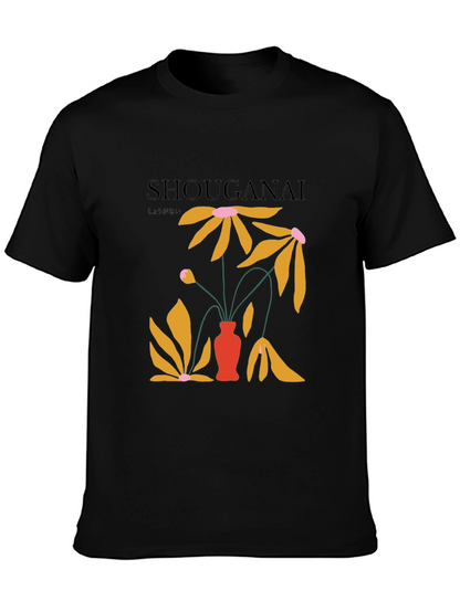 Camiseta Negra con Diseño Floral Abstracto Japonés