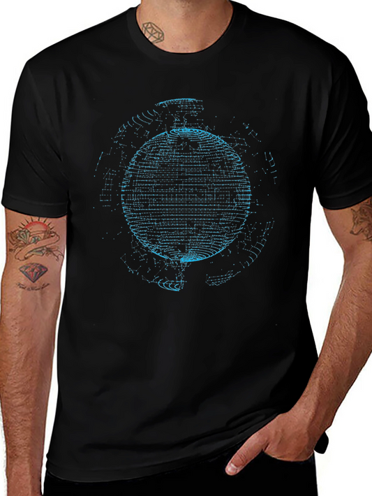 Camiseta Negra Hombre Diseño Esfera Azul